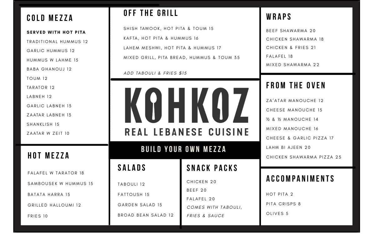 Kohkoz - Build Your Own Mezza Menu.
